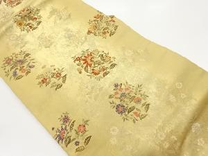 長谷川織物製　引箔花輪に花葉模様織出し名古屋帯